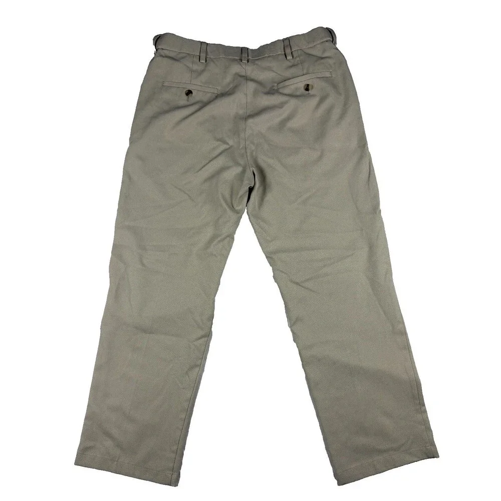 Haggar Cool Right Performance Flex Pants Mens 34x30 Khaki Classic Fit Flat Front - Picture 2 of 10
